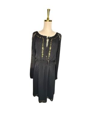 Altuzarra for Target Black Sheer Swiss Dot Midi Dress with Gold Trim Size 6